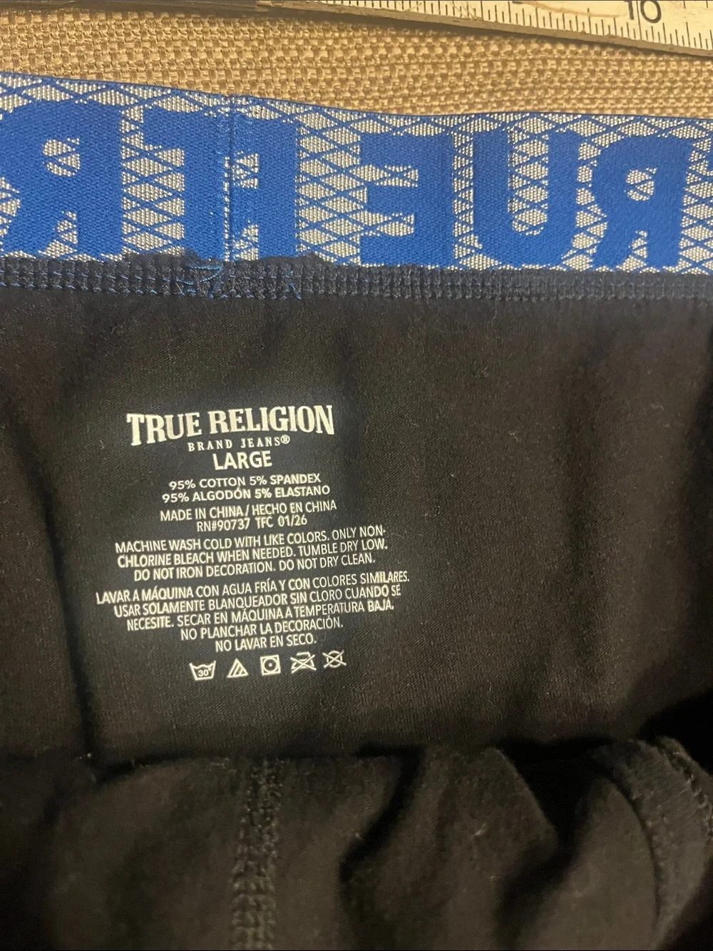 .23. True Religion Black cotton Boxer Briefs with Blue Logo Waistband large